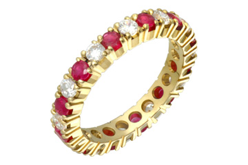 18/25 Carat Diamond & Ruby Yellow Gold Eternity Ring