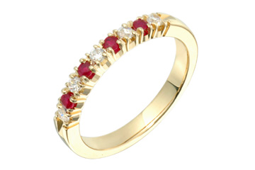9/50 Carat Diamond & Ruby Yellow Gold Semi-Eternity Ring