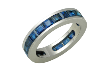 14kt White Gold  Square Blue Sapphire Eternity Ring