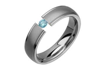 1/10 Carat Sky Blue Tension Set Titanium Ring