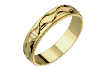 14K Comfort Fit Yellow Gold Wedding Band  with Swirl Cut