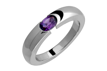 Delicate Titanium Ring With Oval Shape Tension Set Amethyst
