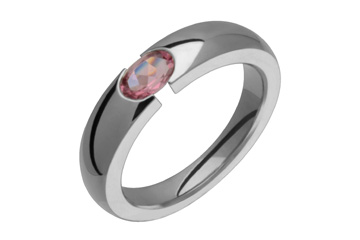Delicate Tension Set Titanium & Oval Pink Tourmaline Ring