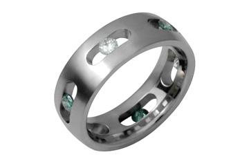 6/10 Carat Alternating White and Green Diamond Titanium Ring