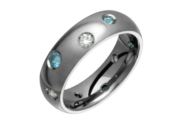 1/5 Carat Assorted Diamond & Blue Topaz Titanium Ring