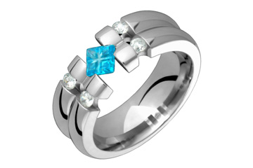 8/25 Carat Diamond & Illusion Blue Topaz Titanium Ring