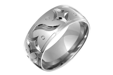 Half Round Titanium Ring With Flowing Carving