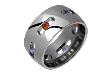 Light Blue & Orange Sapphire Sloted Eternity Titanium Ring