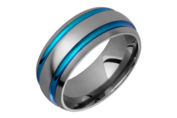 Bold Half Round Blue Inlay Titanium Ring