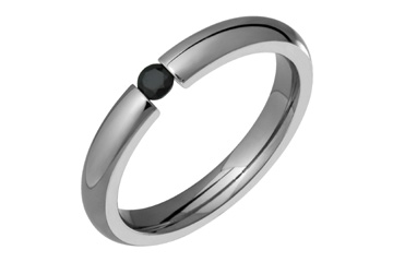 Tension Set Round Black Zirconium Titanium Ring
