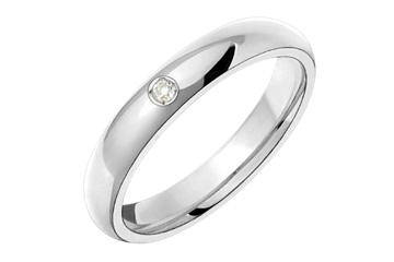 3/100 Carat White Gold 14kt Domed Wedding Band with Diamond