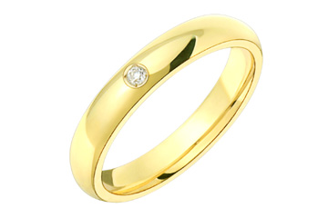 3/100 Carat Yellow Gold 14kt Domed Wedding Band with Diamond