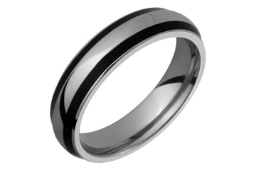 Half Round Titanium Ring With Black Inlay Edges