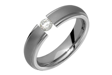 3/20 Carat Tension Set Diamond Grooved Titanium Ring