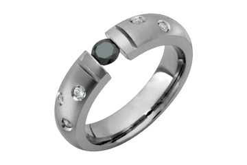 Tension Set Black Cubic & Diamond Titanium Ring