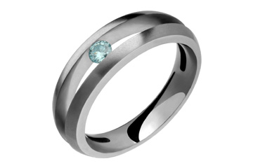 3/25 Carat Ice Blue Diamond Tension Set Titanium Ring