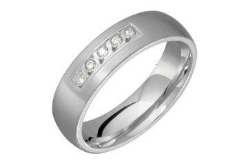 14K Comfort Fit White Gold Wedding Band with Thin Cut Design and Diamond