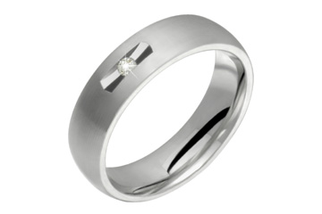 14K Comfort Fit White Gold Wedding Band with Rectangle Cut and Single Diamond