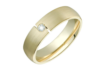 1/20 Carat Yellow Gold 14kt Wedding Band with Solitaire Diamond