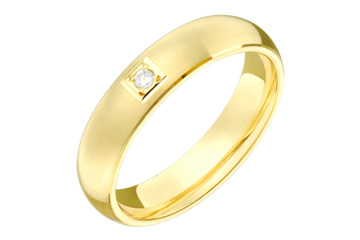 3/100 Carat Yellow Gold Domed Wedding Band with Diamond