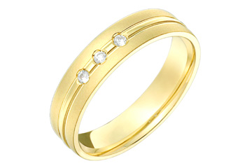 3/50 Carat Yellow Gold 14kt Diamond Wedding Band with Center Groove