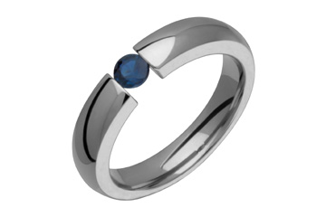 Deep Blue Round Tension Set Sapphire & Titanium Ring