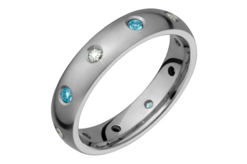 1/10 Carat Diamond & Blue Topaz Eternity Titanium Ring