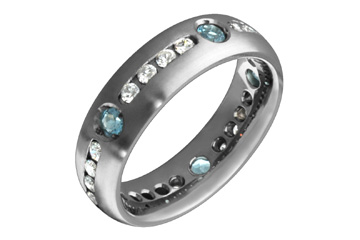 3/4 Carat Diamond & Blue Diamond Eternity Titanium Ring
