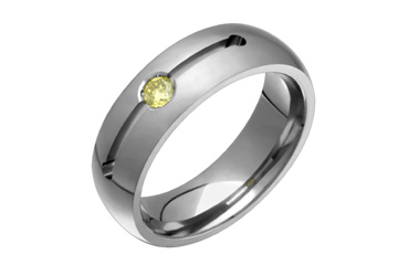 1/10 Carat Carved Titanium Band with Yellow Diamond