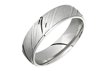 14kt White Gold Wedding Band with Diagonal Carving