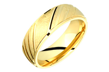 Yellow Gold 14kt Wedding Band with Diagonal Carving