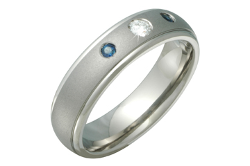 1/10 Carat Domed Comfort Fit Titanium Band with Blue Sapphire and Diamond