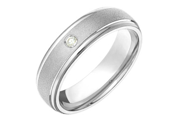 7/100 Carat White Gold 14kt Grooved Wedding Band with Diamond