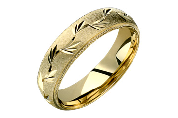 14kt Leaf Carved Yellow Gold Wedding Band