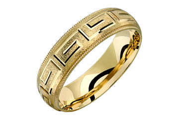14kt Yellow Gold Wedding Band with Greek Key Design