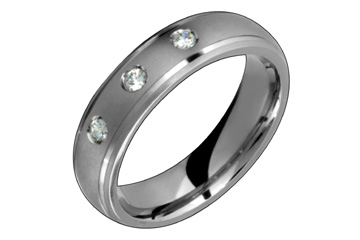 3/20 Carat Three Stone Diamond Titanium Ring with Grooved Edges