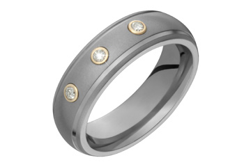 9/100 Carat Titanium and Gold Ring with Three Diamonds
