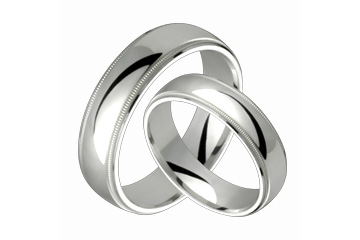 Half-Round Comfort Fit 6mm Milled-Edge Ladies and Gents Platinum Bands Set
