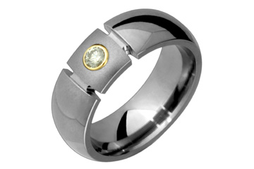 1/10 Carat Collet Set Diamond in Carved Titanium Ring