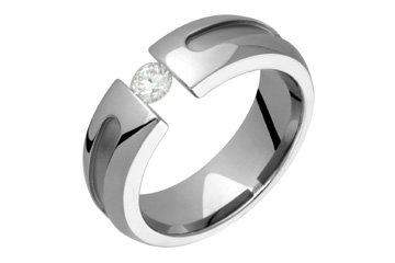 1/4 Carat Tension Set Diamond Grooved Center Titanium Ring