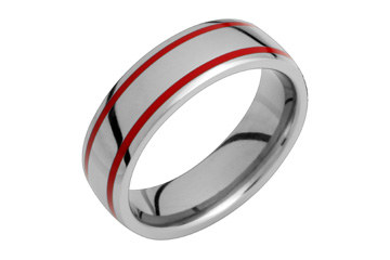 Half Round Titanium Ring With Red Inlays