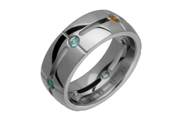 Delicately Carved Titanium Ring With 6 Multicolored Gemstones