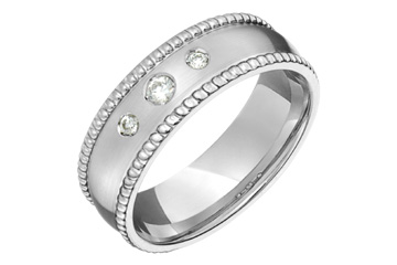 1/10 Carat White Gold 14kt Diamond Wedding Band with Beaded Edge