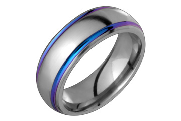 Domed Titanium Ring With Parallel Rainbow Inlay