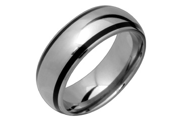 Domed Titanium & Black Resin Inlay Ring