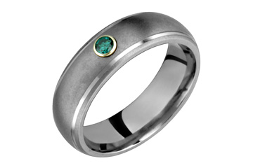 3/25 Carat Green Diamond Set in Gold Collet Titanium Ring