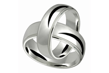 Half-Round Comfort Fit 7mm Milled-Edge Ladies and Gents Platinum Bands Set