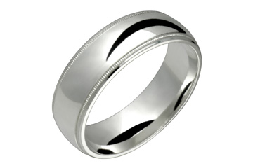 Domed Comfort Fit 7mm Milled Edge Platinum Ring