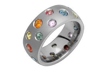 Domed Titanium Ring With Multicolored Sapphires