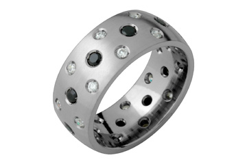 Multiple Random Set Black & White Cubic Titanium Ring